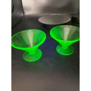 Paneled Uranium Glass Sherbet Cups by Federal Glass